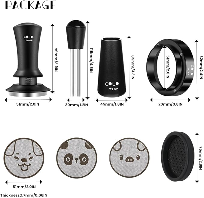 51mm Espresso Accessories Kit, Spring Loaded Calibrated Tamper, WDT Tool and Dosing Funnel, Espresso puck screen Set Fits Espresso Coffee Machines and 51mm Portafilters