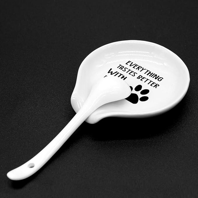 Funny Coffee Quote Black and White Ceramic Coffee Spoon Holder Coffee Spoon Rest -Coffee Station Decor Coffee Bar Accessories-Coffee Lovers Gift for Women and Men (Dog Hair Dog Paw)