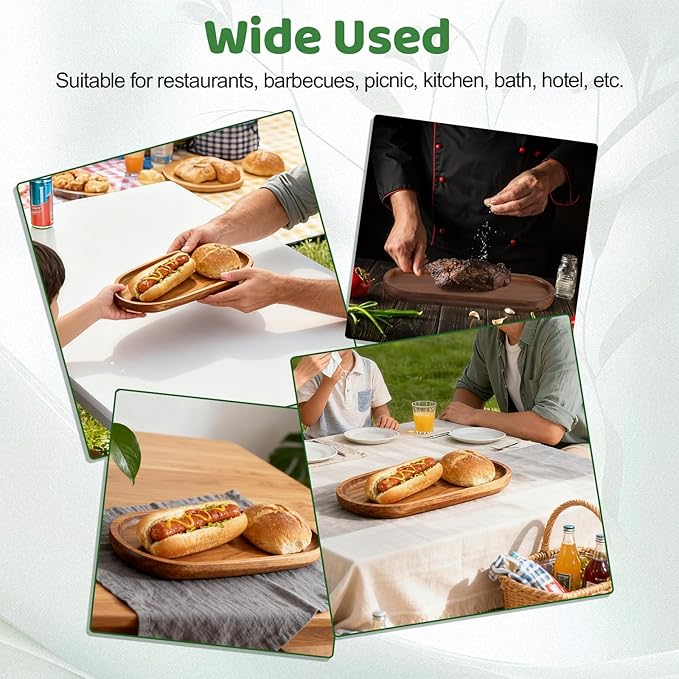 Yuanan 4PCS Acacia Wood Serving Platters and Trays, Oval Wooden Tray Small Sharcuterie Boards 11.34×4.13inch Sushi Plates Anti Slip Wooden Trays Versatile Wood Tray for Home Decor, Cheese, Fruit