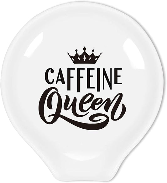Coffee Spoon Rest-Funny Coffee Quote Black and White Ceramic Coffee Spoon Holder-Small Spoon Rest for Coffee Station Coffee Bar-Coffee Lovers Gift for Women (Caffeine Queen)