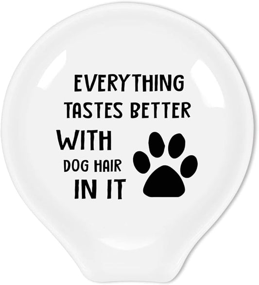 Funny Coffee Quote Black and White Ceramic Coffee Spoon Holder Coffee Spoon Rest -Coffee Station Decor Coffee Bar Accessories-Coffee Lovers Gift for Women and Men (Dog Hair Dog Paw)
