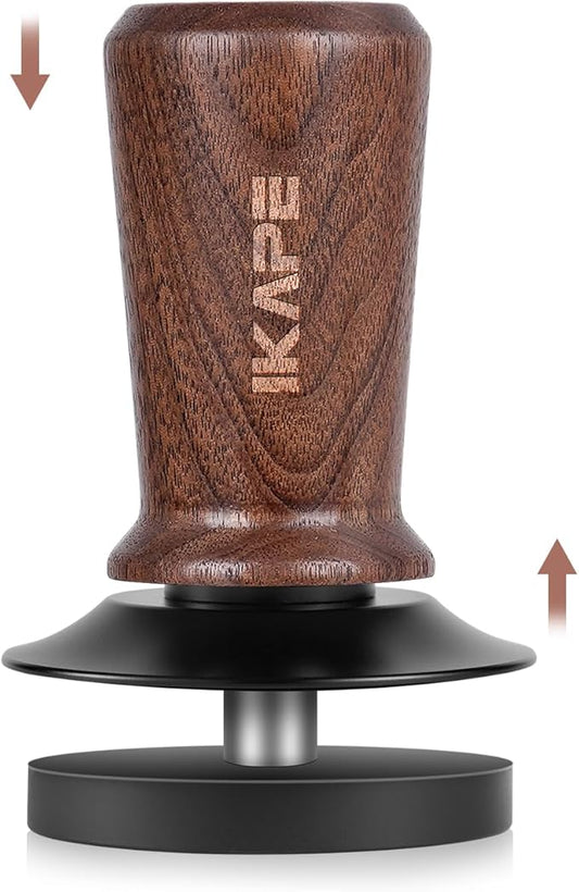 IKAPE 51mm Espresso Tamper, Spring-loaded Calibrated Tamper with Walnut Handle, Titanium Ripple Plating Base, Fits for 51 Espresso Machine Bottomless Portafilter