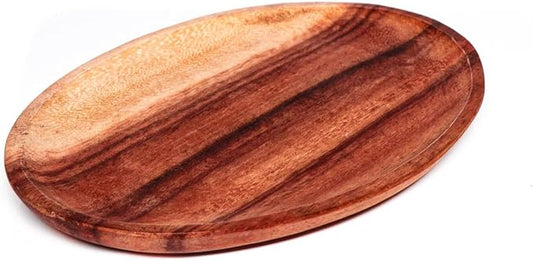 Rainforest Bowls Oval Acacia Wood Plate - Single Dinnerware Plate For Daily Meals - Handmade by Artisans In Vietnam - 100% Acacia Wood - Serve Salads, Pastas, Roast Chicken, Sliced Meat, Charcuterie