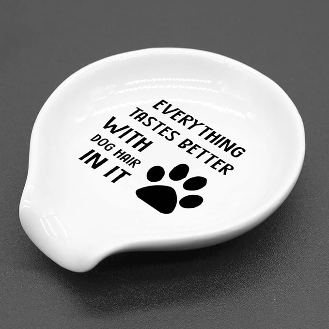 Funny Coffee Quote Black and White Ceramic Coffee Spoon Holder Coffee Spoon Rest -Coffee Station Decor Coffee Bar Accessories-Coffee Lovers Gift for Women and Men (Dog Hair Dog Paw)