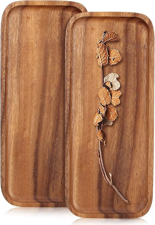 Ayiaren 2 Pcs Small Rectangular Wooden Tray Decorative Acacia Wood Appetizer Cheese Plates Small Sandwich Dessert Trays Rectangle Serving Platter for Decor Snacks Plate Food Dish Charcuterie Boards