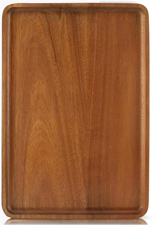 1 pcs 15"x 10" Solid Acacia Wood Serving Tray Rectangular Wooden Serving Platter Natural Wooden Board for Bar Coffee Party