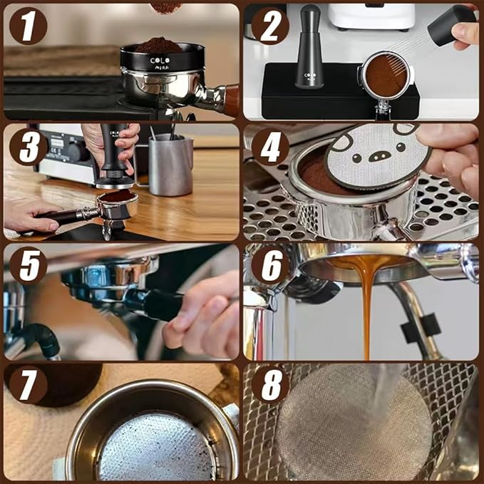51mm Espresso Accessories Kit, Spring Loaded Calibrated Tamper, WDT Tool and Dosing Funnel, Espresso puck screen Set Fits Espresso Coffee Machines and 51mm Portafilters