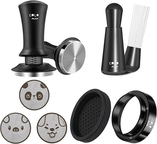 58mm Espresso Accessories Kit, Spring Loaded Calibrated Tamper, WDT Tool and Dosing Funnel, Espresso puck screen Set Fits Espresso Coffee Machines and 58mm Portafilters
