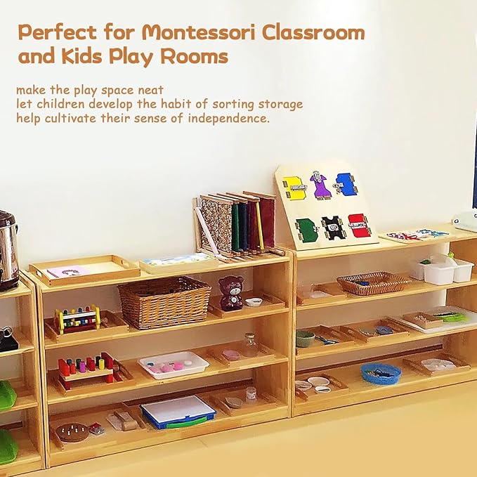 Montessori Wooden Trays with Handles, 3 Pack Small Medium Big Quality Wood Tray for Toddlers and Kids Montessori Activities, Trays to Store Toys and Educational Aids at Home Kindergarten (Beech)