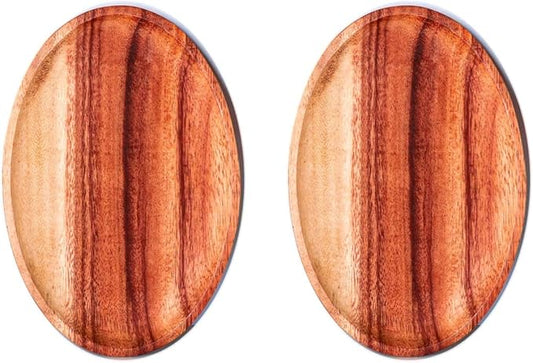Rainforest Bowls Oval Acacia Wood Plate (2-Pack) - Wood Plate Set For Home Feasts - Handmade by Artisans In Vietnam - 100% Acacia Wood - Serve Salads, Pastas, Roast Chicken, Sliced Meat, Charcuterie