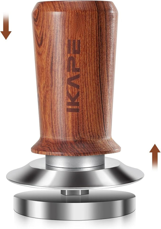 IKAPE 51mm Espresso Coffee Tamper, Spring-loaded Calibrated Tamper with Premium Stainless Steel, Walnut Wooden-Handle Tamper Compatible with All 51mm Espresso Machine Bottomless Portafilter