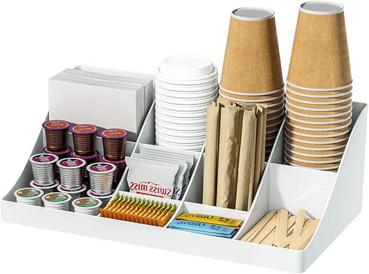 Coffee Station Organizer, Coffee Bar Cup Holder, Kitchen Countertop Accessories for Sugar Packet Condiment (White, 1 Pcs)