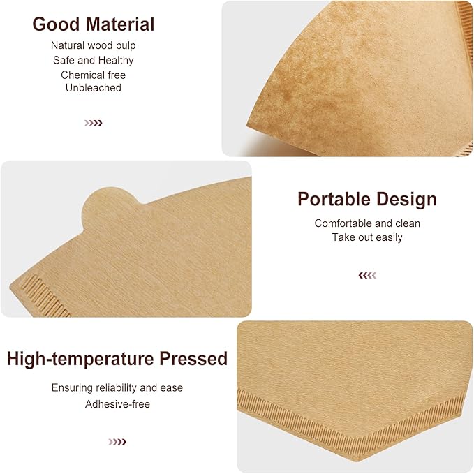 #4 Cone Coffee Filters,4 Coffee Filters Paper fits for Pour Over and Drip Coffee Maker, 8-12 Cup,Natural Unbleached,Chlorine Free (100)