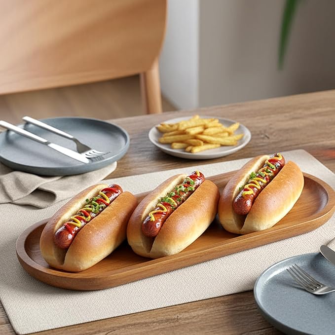 Yuanan 4PCS Acacia Wood Serving Platters and Trays, Oval Wooden Tray Small Sharcuterie Boards 11.34×4.13inch Sushi Plates Anti Slip Wooden Trays Versatile Wood Tray for Home Decor, Cheese, Fruit