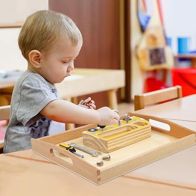 Montessori Wooden Trays with Handles, 3 Pack Small Medium Big Quality Wood Tray for Toddlers and Kids Montessori Activities, Trays to Store Toys and Educational Aids at Home Kindergarten (Beech)