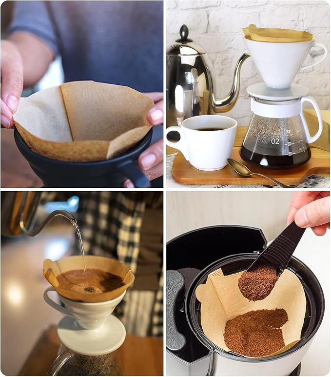 #4 Cone Coffee Filters,4 Coffee Filters Paper fits for Pour Over and Drip Coffee Maker, 8-12 Cup,Natural Unbleached,Chlorine Free (100)