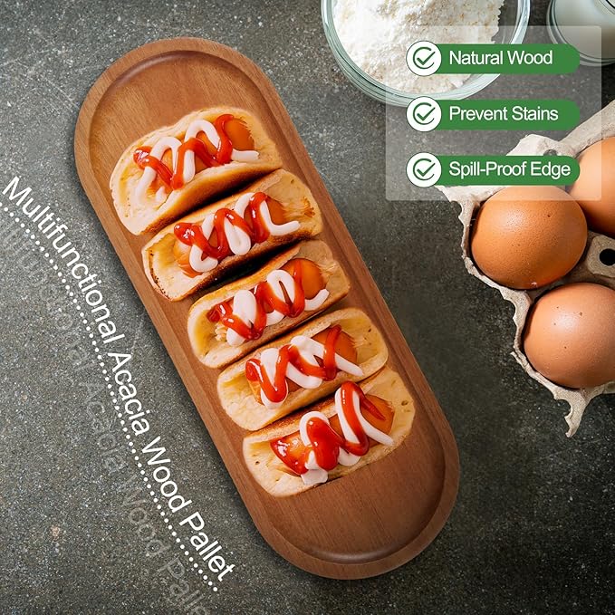 Yuanan 4PCS Acacia Wood Serving Platters and Trays, Oval Wooden Tray Small Sharcuterie Boards 11.34×4.13inch Sushi Plates Anti Slip Wooden Trays Versatile Wood Tray for Home Decor, Cheese, Fruit