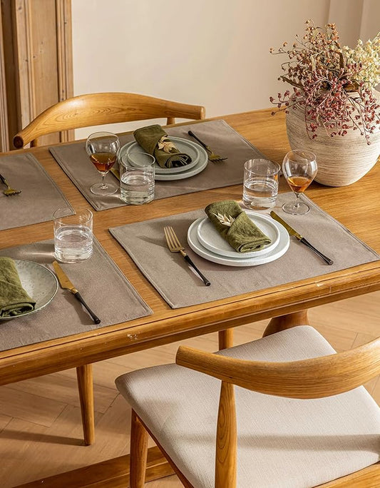 Placidy Farmhouse Linen Dining Table Mats Set of 4 Boho Farmhouse Plate Coasters Fabric Indoor Placemats Heat Resistant Washable 12x18 Inch